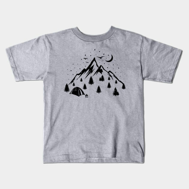 Mountains And Forest silhouette Kids T-Shirt by BadrooGraphics Store
